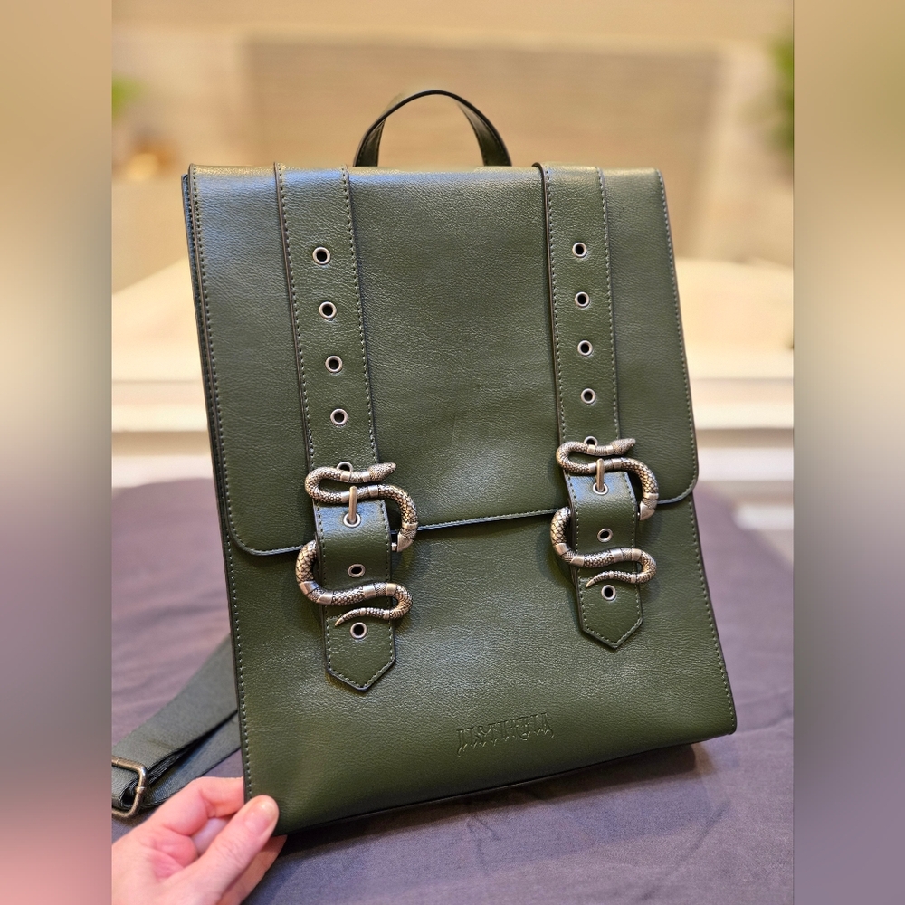 Disturbia Green Backpack with Silver Buckles